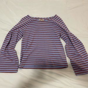 Madewell XXS Bellsleeve top blue and rust striped shirt